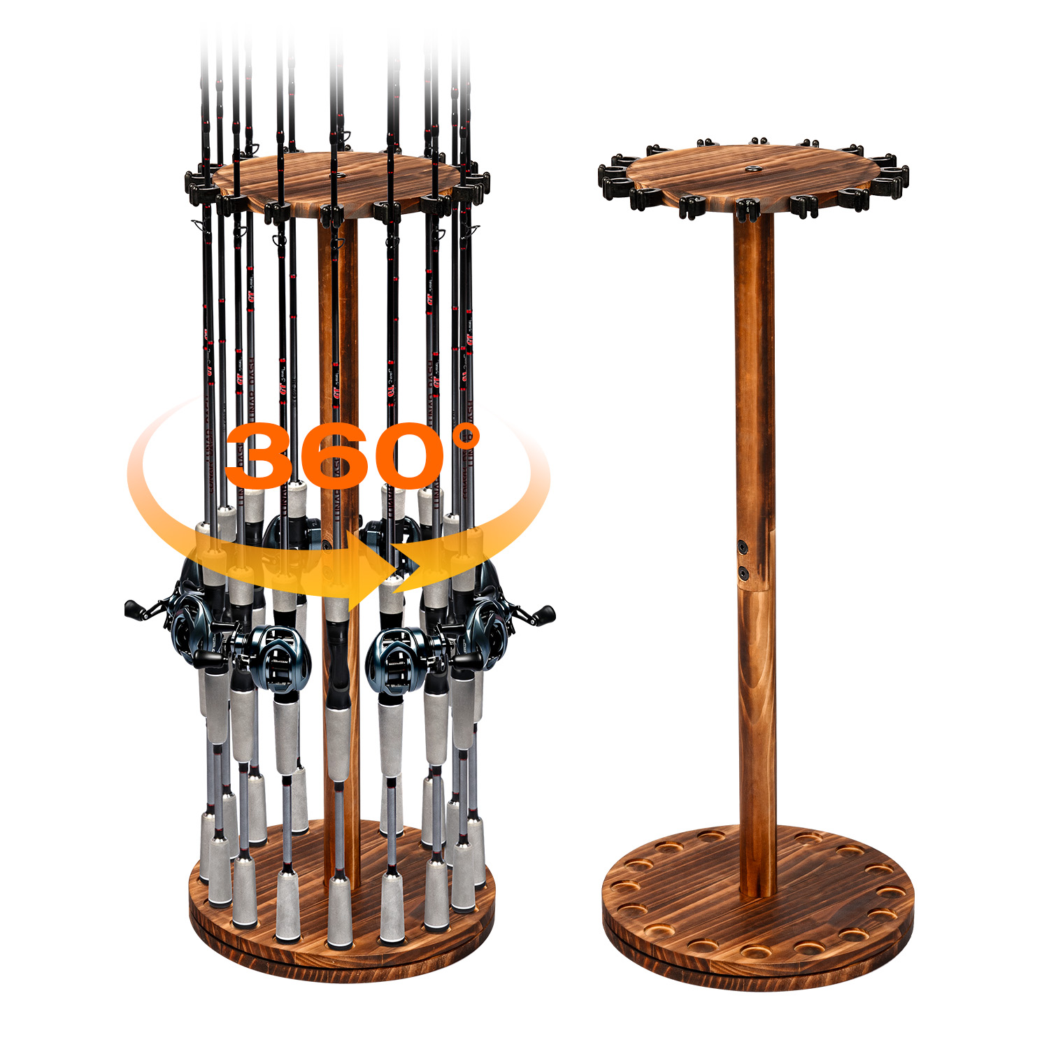 Carbon Fishing Rod - Round Carbonized Wood Fishing Rod Holder