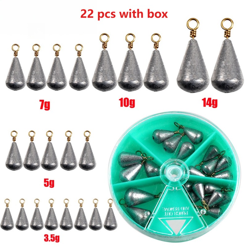 Bite Alarm Fishing - 22Pcs with box Lead Fishing Sinker
